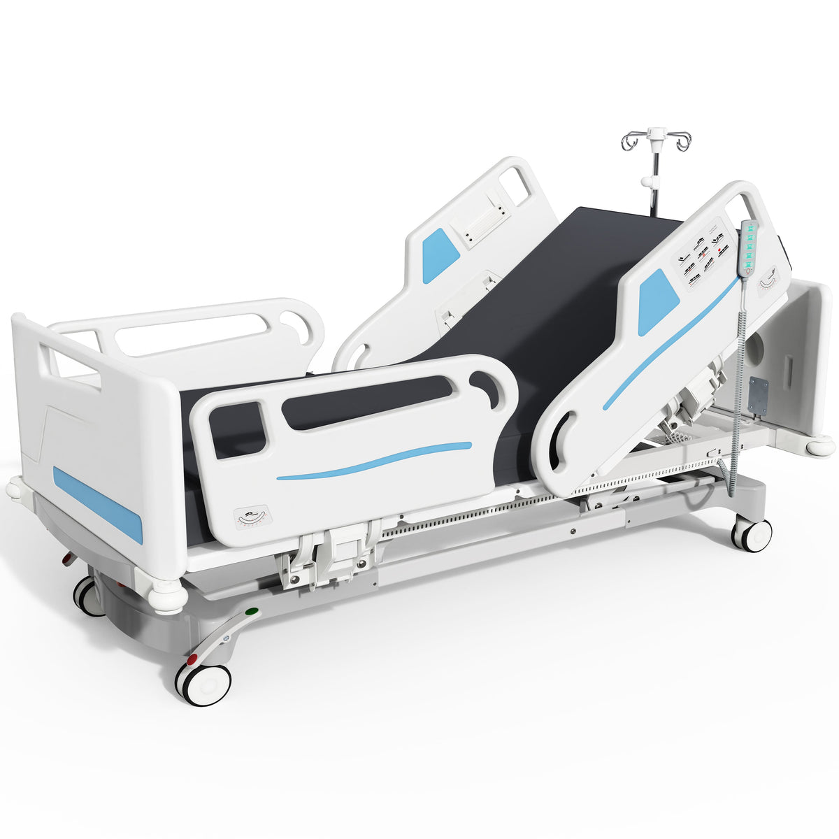 OLERN 5 Function Full Electric Hospital Bed with Wing-Type Side Rails & Waterproof Mattress