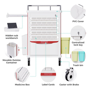 Rolling Medication Bin Cart — 200 Bins, Dual-Sided Access & 50 Medicine Boxes with Hidden Laptop Tray