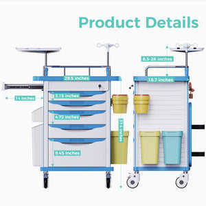 Wide-Top Rolling Crash Cart with CPR Board, Movable Socket, O2 Holder & IV Pole