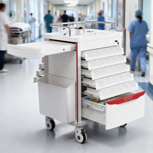 Rolling Medication Bin Cart — 200 Bins, Dual-Sided Access & 50 Medicine Boxes with Hidden Laptop Tray