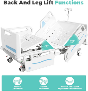 OLERN 5 Function Full Electric Hospital Bed with Wing-Type Side Rails & Waterproof Mattress