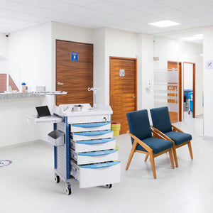 Nursing Rolling Crash Cart with Needle Disposal, Hidden Worktop & Retractable IV Pole